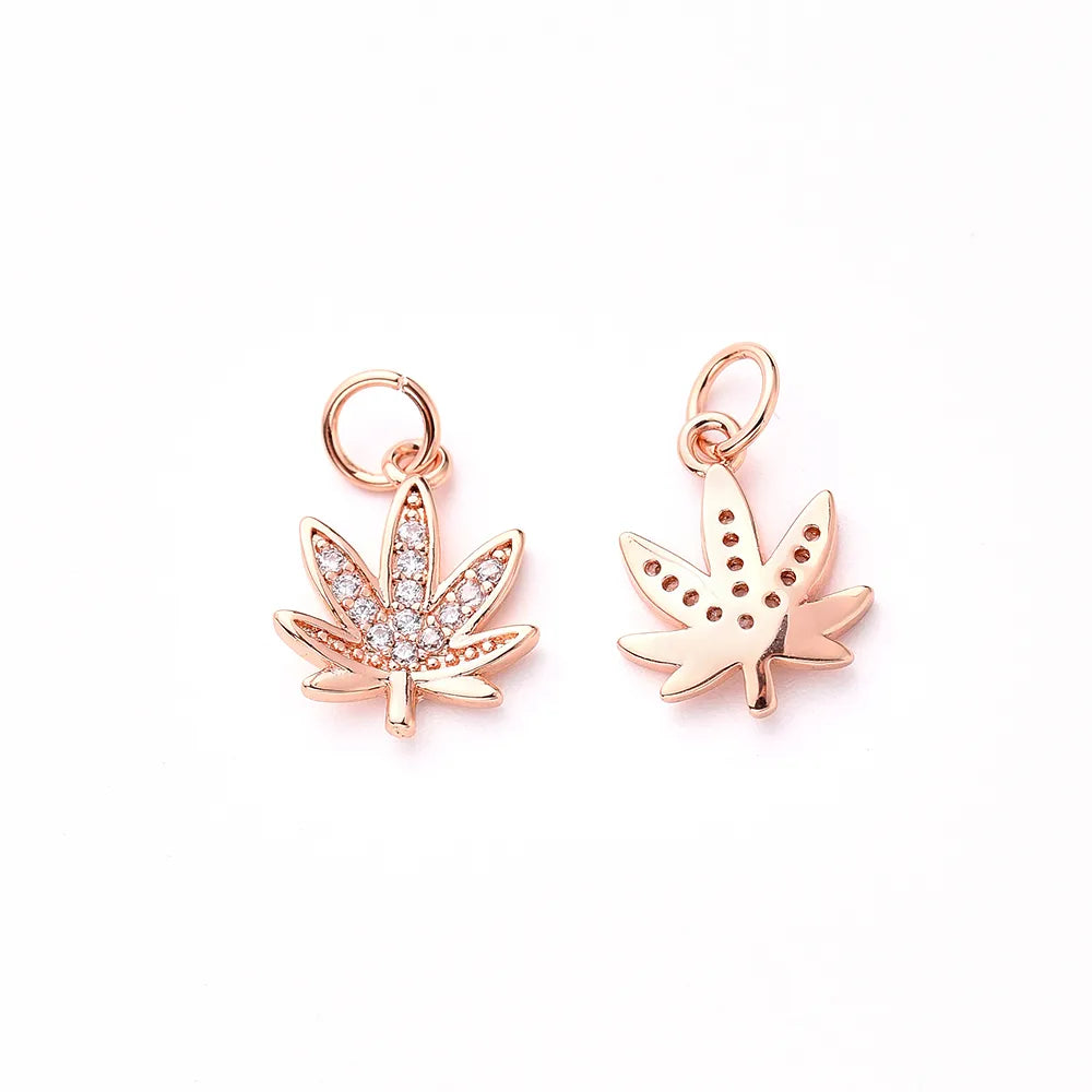 1Pc/Package 13.5x10.5mm Hole 3~3.9mm Copper Zircon Rose Gold Plated White Gold Plated Gold Plated Maple Leaf Polished Pendant