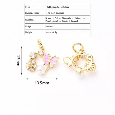 1Pc/Package 13x13.5mm Hole 3~3.9mm Copper Acrylic Zircon Rose Gold Plated White Gold Plated Gold Plated Flower Butterfly Polished Pendant