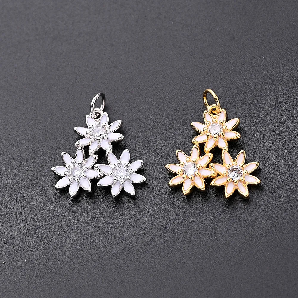 1Pc/Package 19x18mm 20x18mm Hole 3~3.9mm Copper Zircon Rose Gold Plated White Gold Plated Gold Plated Flower Daisy Polished Pendant