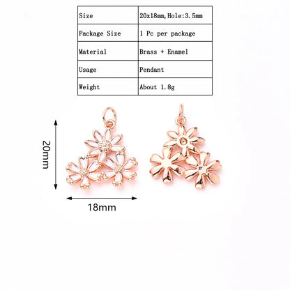 1Pc/Package 19x18mm 20x18mm Hole 3~3.9mm Copper Zircon Rose Gold Plated White Gold Plated Gold Plated Flower Daisy Polished Pendant