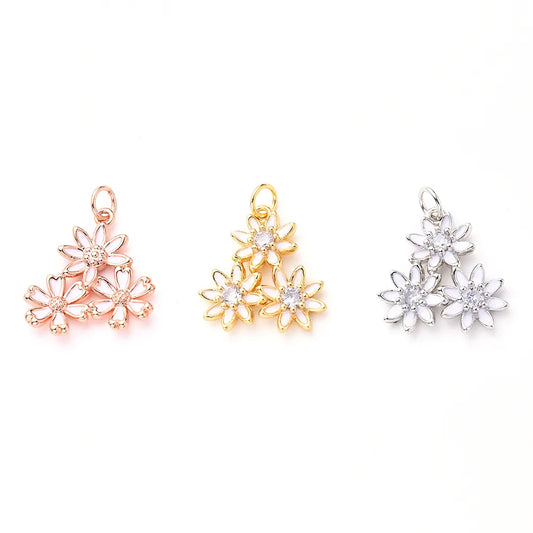 1Pc/Package 19x18mm 20x18mm Hole 3~3.9mm Copper Zircon Rose Gold Plated White Gold Plated Gold Plated Flower Daisy Polished Pendant