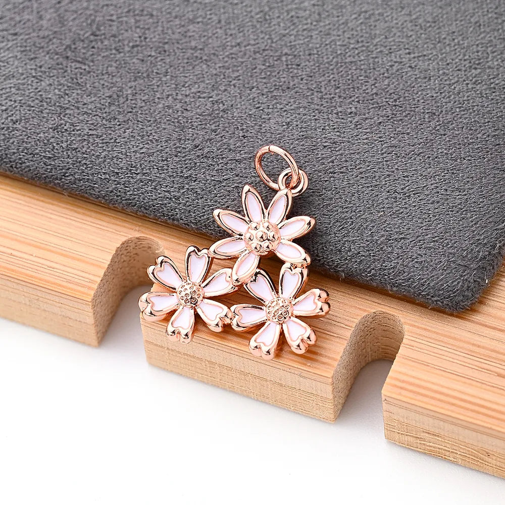 1Pc/Package 19x18mm 20x18mm Hole 3~3.9mm Copper Zircon Rose Gold Plated White Gold Plated Gold Plated Flower Daisy Polished Pendant