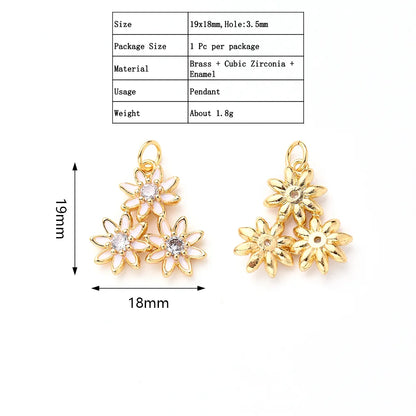 1Pc/Package 19x18mm 20x18mm Hole 3~3.9mm Copper Zircon Rose Gold Plated White Gold Plated Gold Plated Flower Daisy Polished Pendant