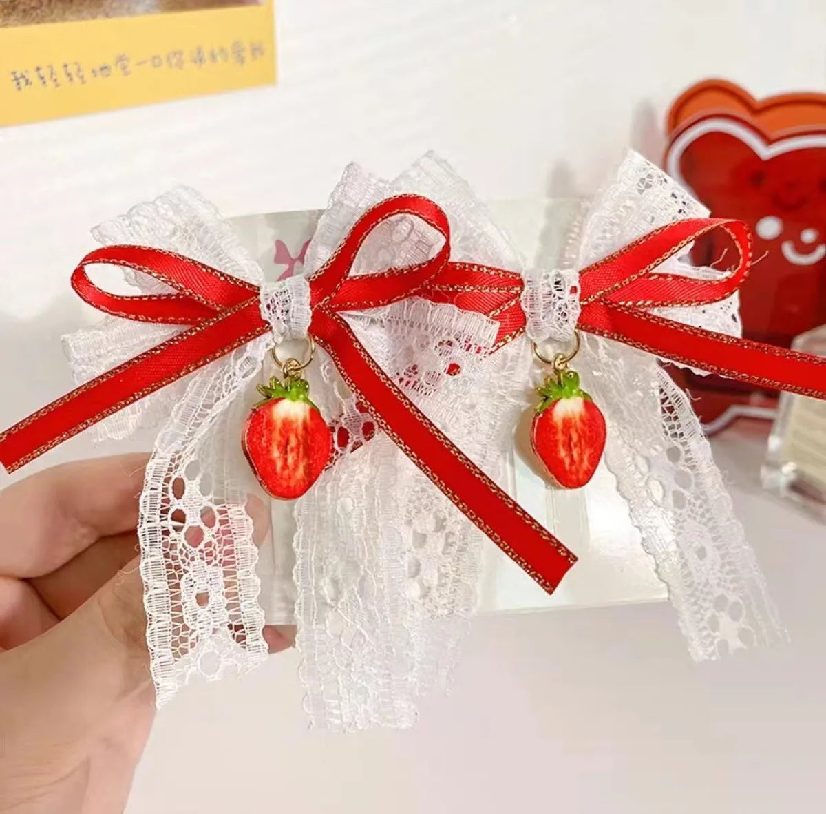 2 Pack Candy Color Bow Hair Rope  Girl'S Heart Hair Rope Double Horsetail Rubber Band Japanese And Korean Style Hair Accessories