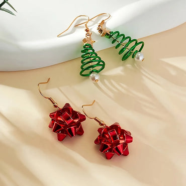 2 Pairs Cartoon Style Cute Christmas Tree Flower Iron Drop Earrings