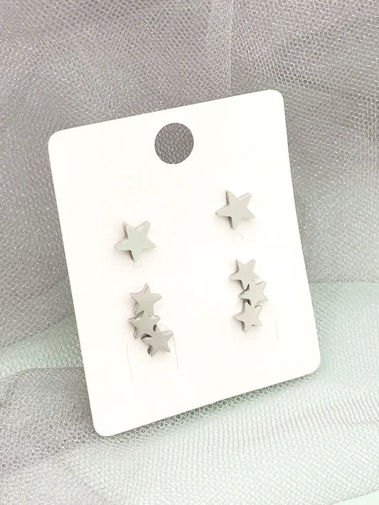 2 Pairs Cute Simple Style Star Polishing Stainless Steel Ear Studs