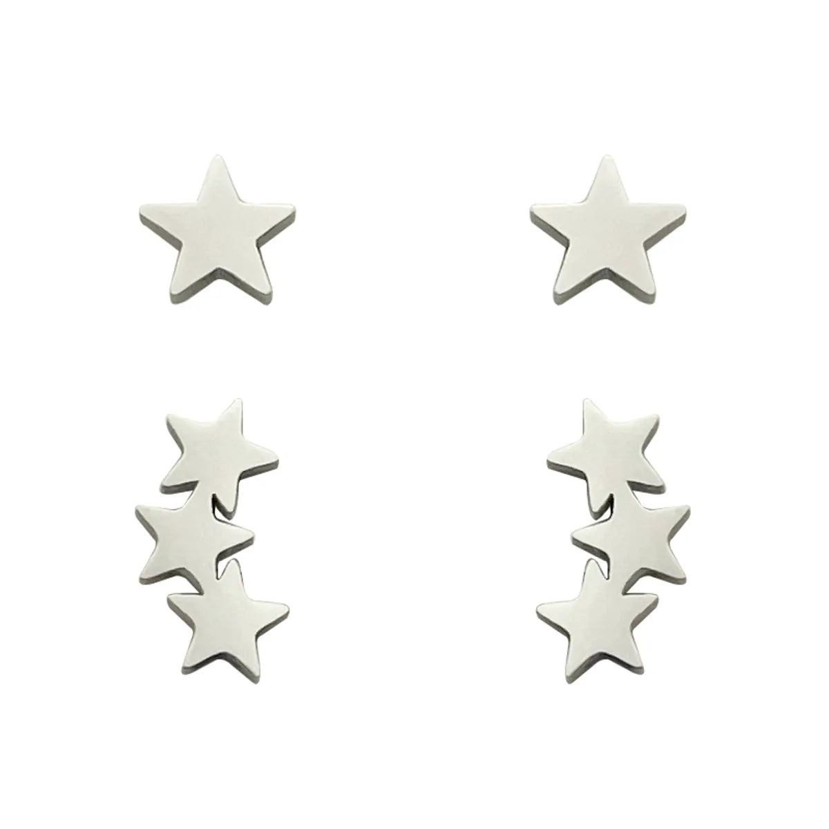 2 Pairs Cute Simple Style Star Polishing Stainless Steel Ear Studs