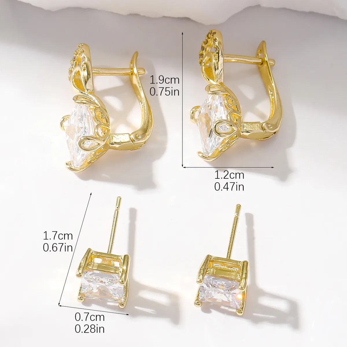 2 Pairs Simple Style Square Inlay Copper Zircon Ear Studs