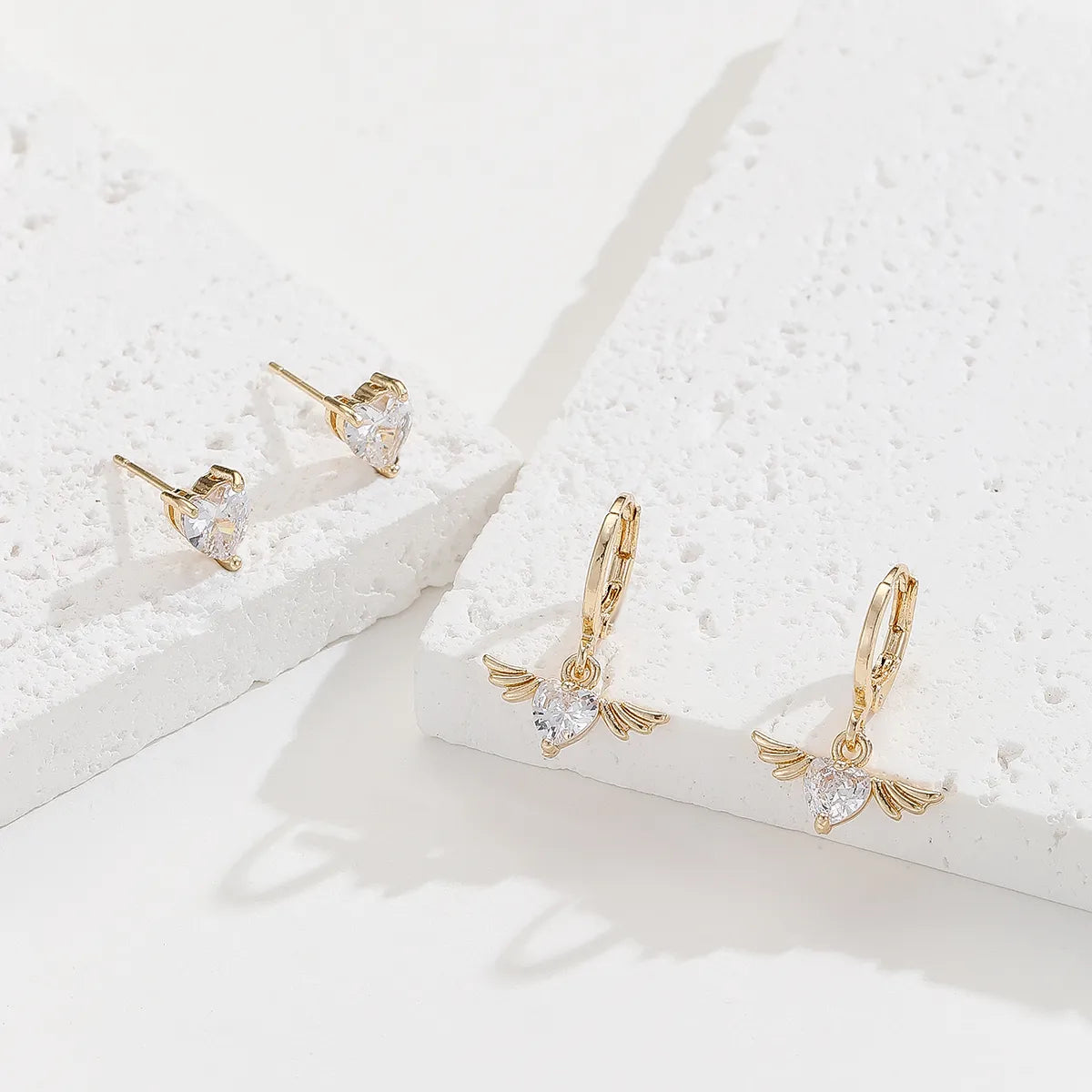 2 Pairs Simple Style Wings Plating Inlay Alloy Zircon Gold Plated Ear Studs