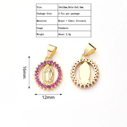 2 PCS/Package 16x12mm 5x3.5mm Copper Zircon Gold Plated Portrait Oval Polished Pendant