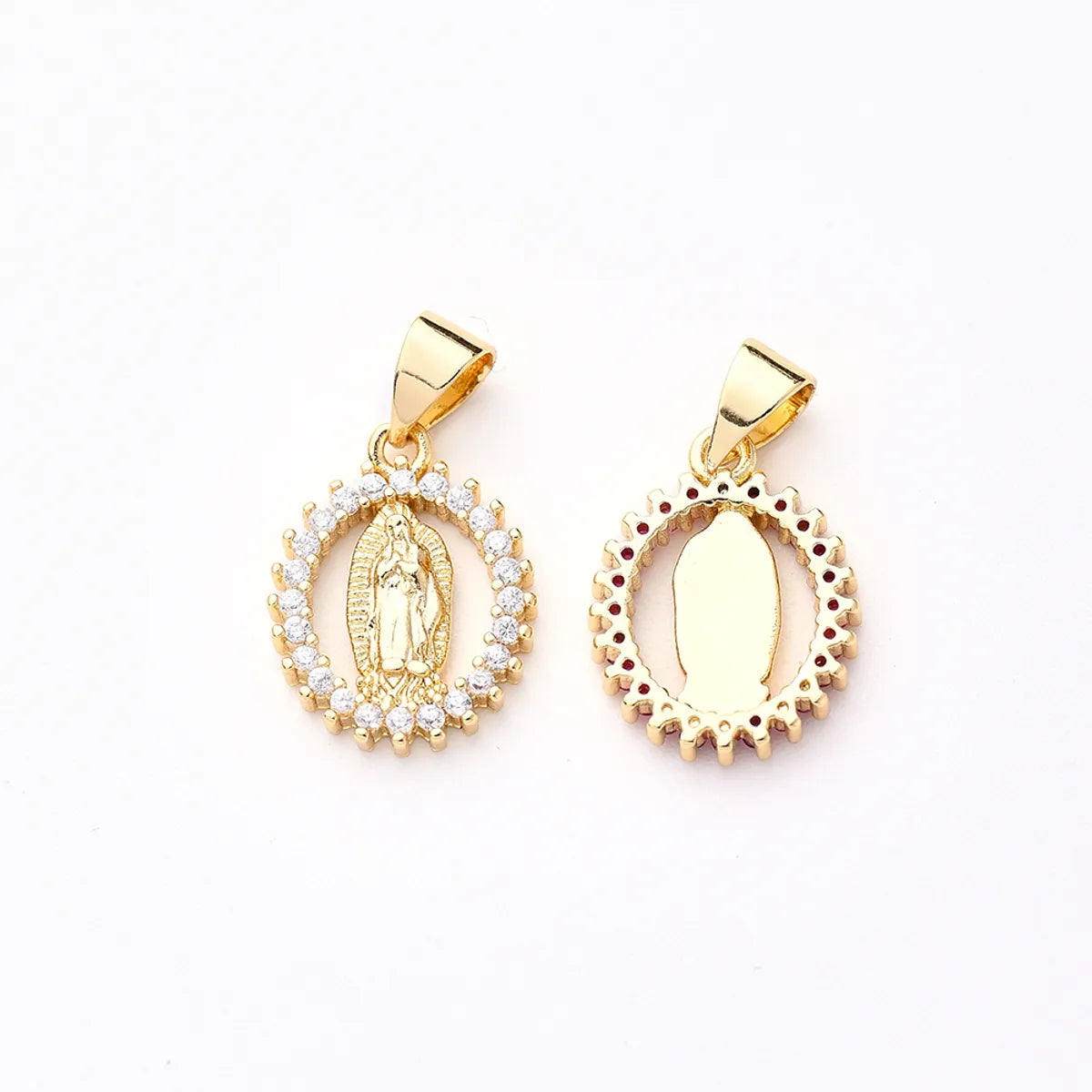 2 PCS/Package 16x12mm 5x3.5mm Copper Zircon Gold Plated Portrait Oval Polished Pendant