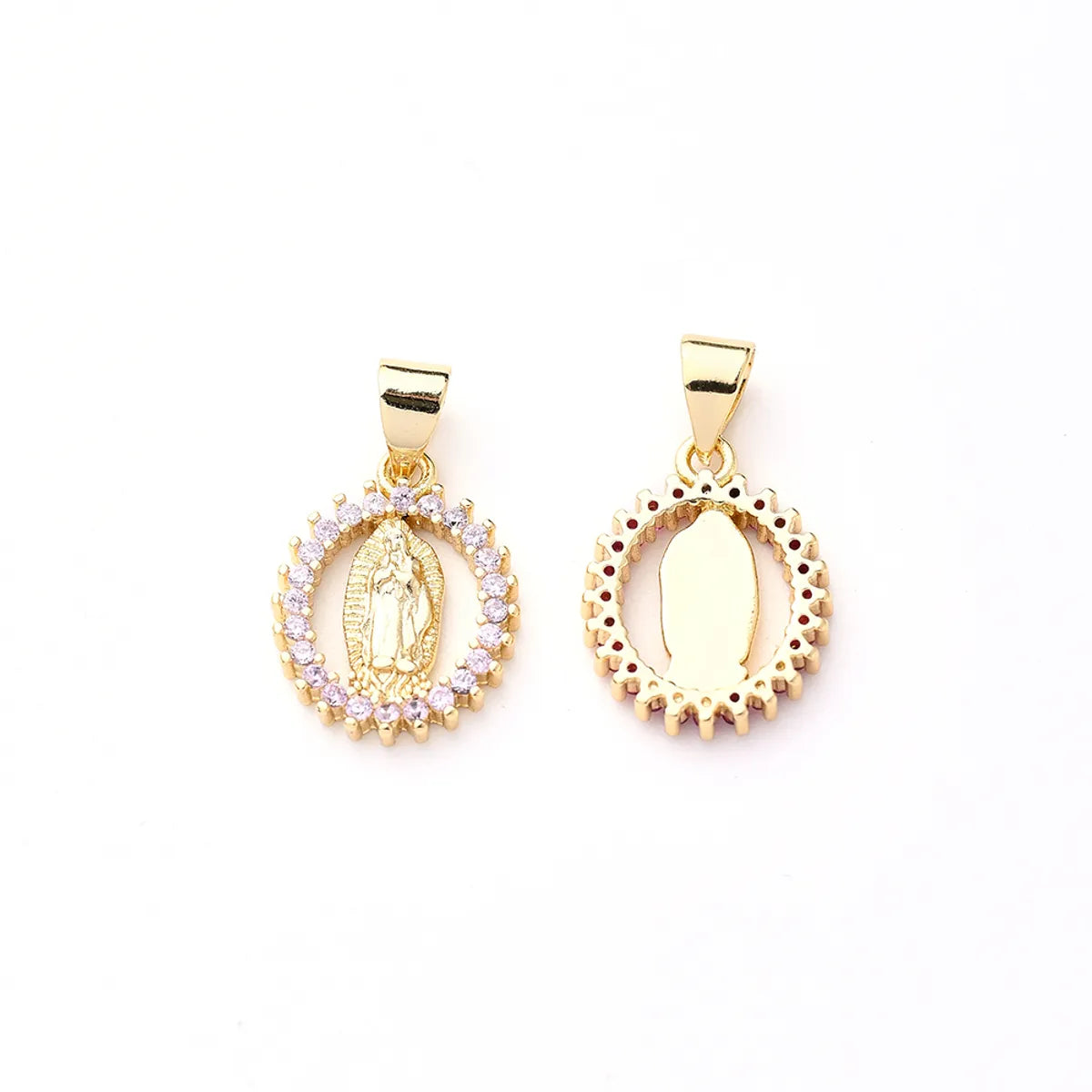 2 PCS/Package 16x12mm 5x3.5mm Copper Zircon Gold Plated Portrait Oval Polished Pendant