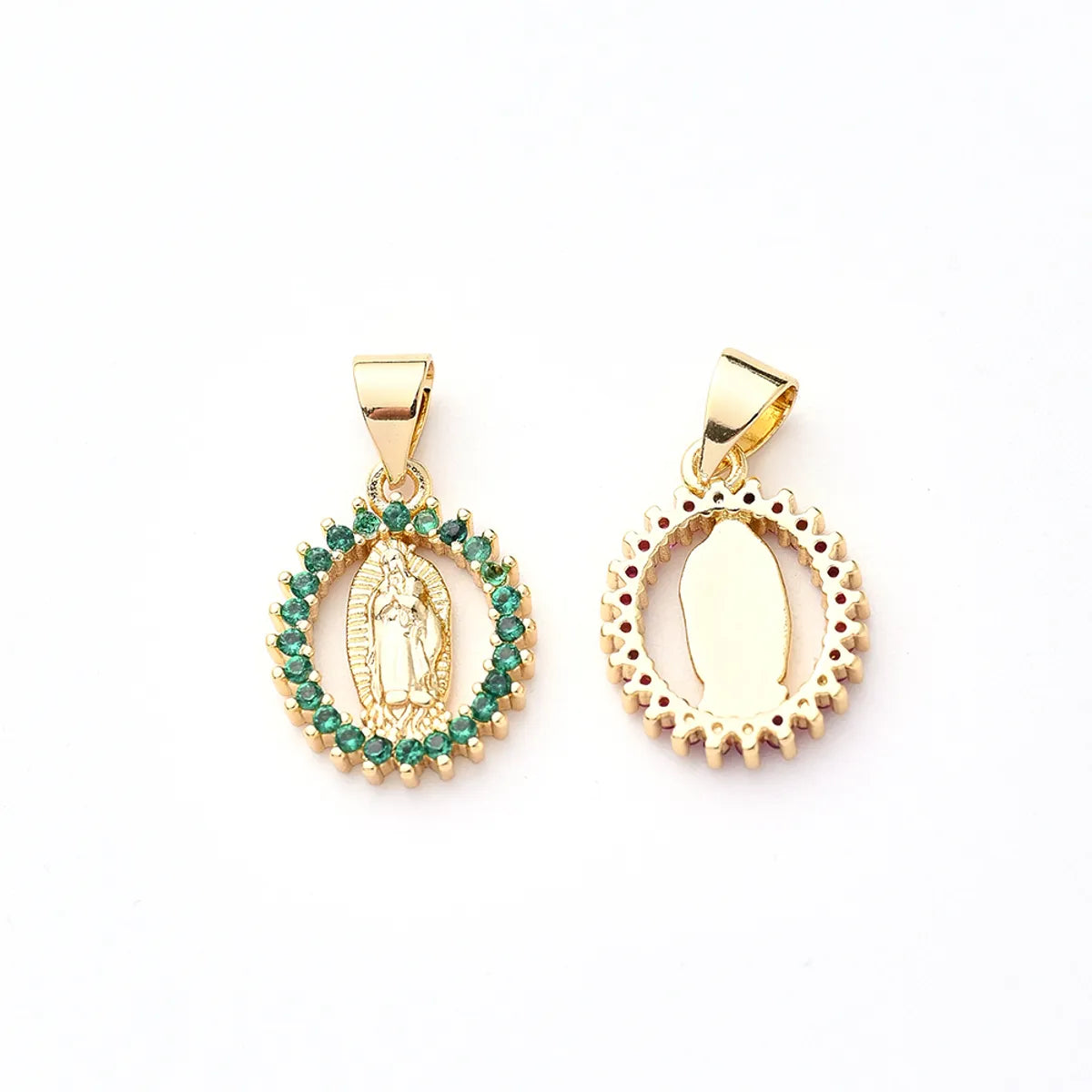 2 PCS/Package 16x12mm 5x3.5mm Copper Zircon Gold Plated Portrait Oval Polished Pendant