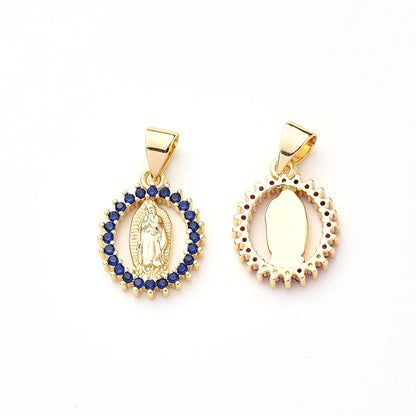 2 PCS/Package 16x12mm 5x3.5mm Copper Zircon Gold Plated Portrait Oval Polished Pendant