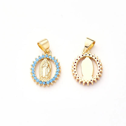 2 PCS/Package 16x12mm 5x3.5mm Copper Zircon Gold Plated Portrait Oval Polished Pendant