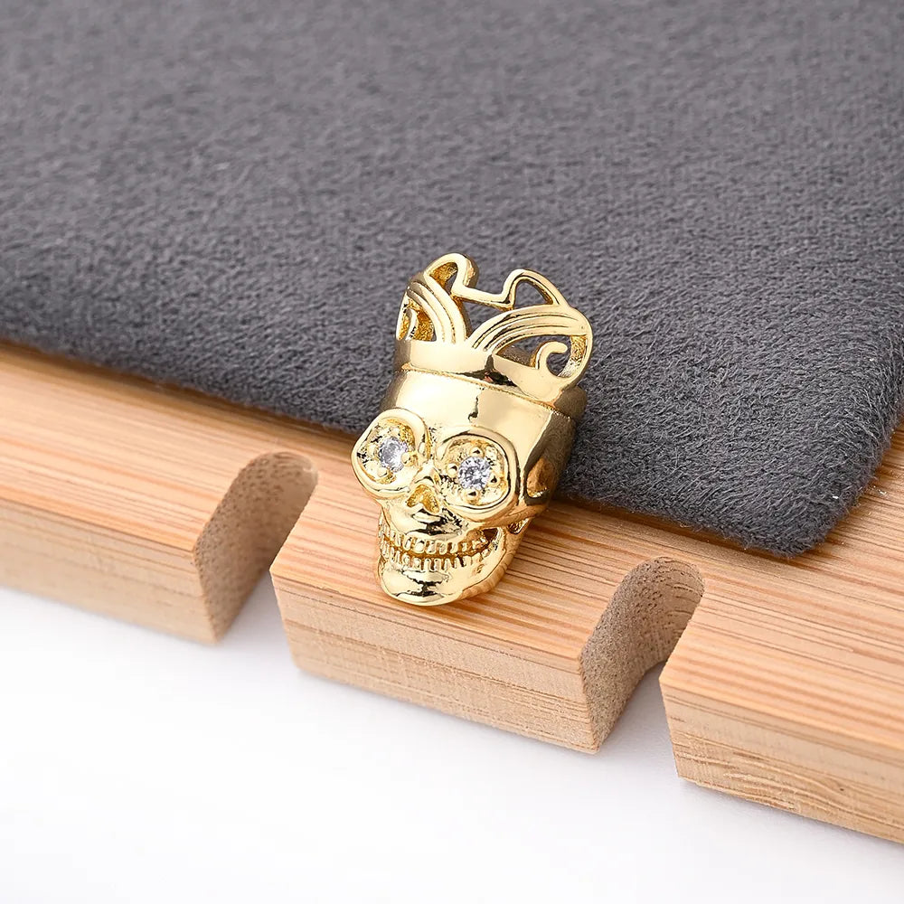 2 PCS/Package 20x12mm Hole 1~1.9mm Copper Zircon Gold Plated Crown Skull Polished Beads