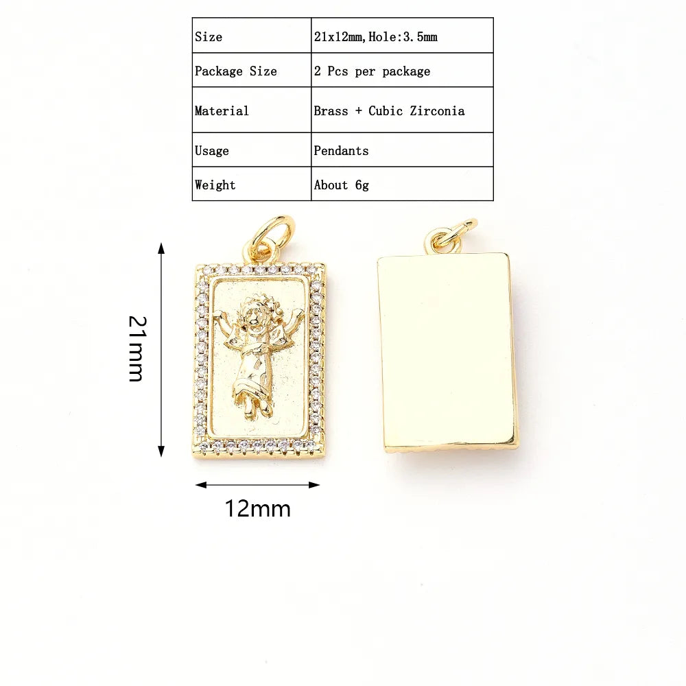 2 PCS/Package 21x12mm 21x18mm 29.5x18mm 5x3.5mm 7x4.5mm Copper Zircon Gold Plated Portrait Polished Pendant