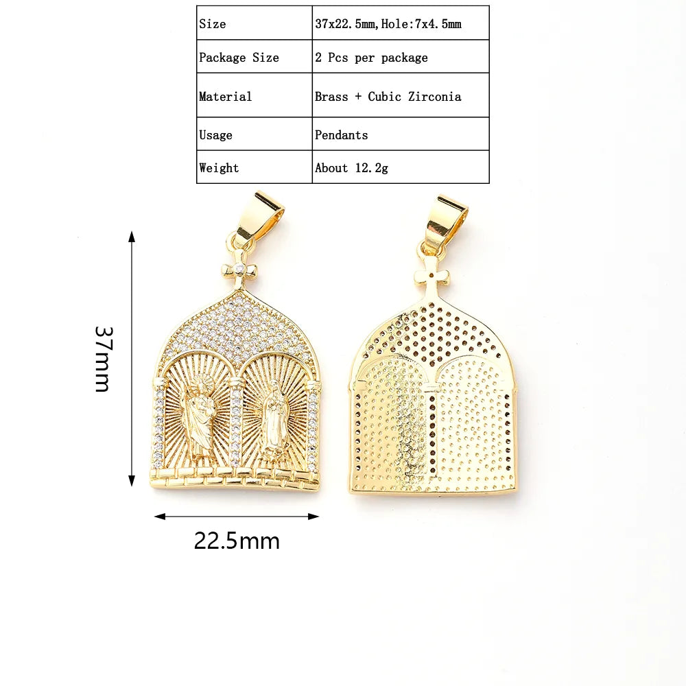 2 PCS/Package 21x12mm 21x18mm 29.5x18mm 5x3.5mm 7x4.5mm Copper Zircon Gold Plated Portrait Polished Pendant