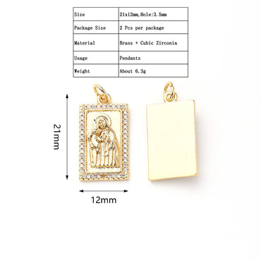 2 PCS/Package 21x12mm 21x18mm 29.5x18mm 5x3.5mm 7x4.5mm Copper Zircon Gold Plated Portrait Polished Pendant