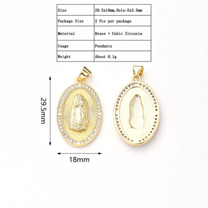 2 PCS/Package 21x12mm 21x18mm 29.5x18mm 5x3.5mm 7x4.5mm Copper Zircon Gold Plated Portrait Polished Pendant