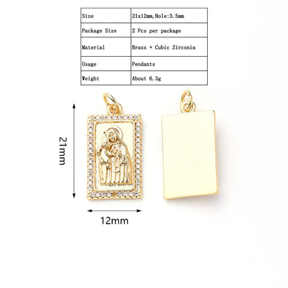 2 PCS/Package 21x12mm 21x18mm 29.5x18mm 5x3.5mm 7x4.5mm Copper Zircon Gold Plated Portrait Polished Pendant