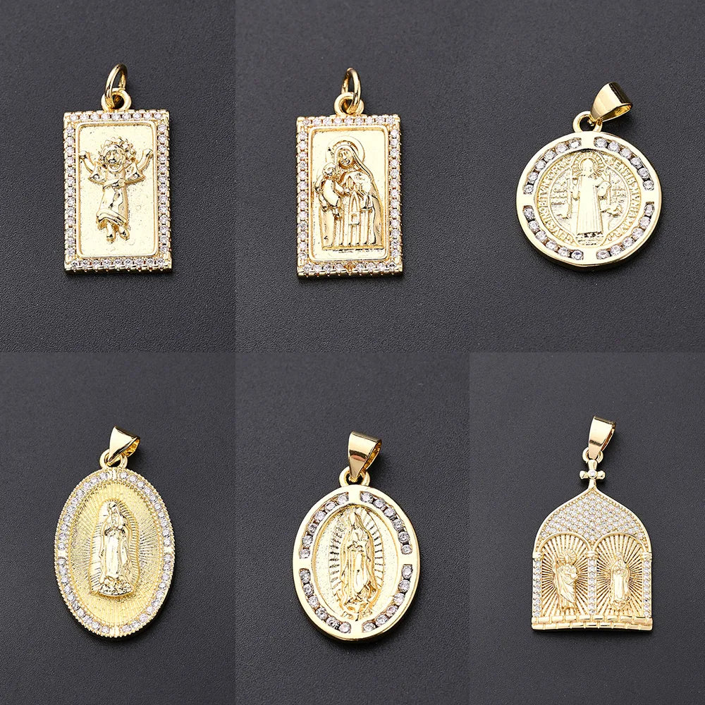 2 PCS/Package 21x12mm 21x18mm 29.5x18mm 5x3.5mm 7x4.5mm Copper Zircon Gold Plated Portrait Polished Pendant