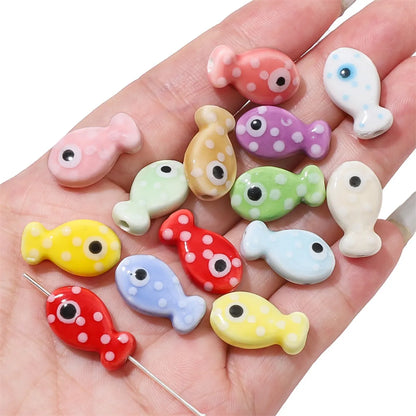 2 Pieces 11 * 19mm Hole 2~2.9mm Ceramics Fish Beads