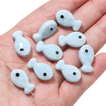 2 Pieces 11 * 19mm Hole 2~2.9mm Ceramics Fish Beads