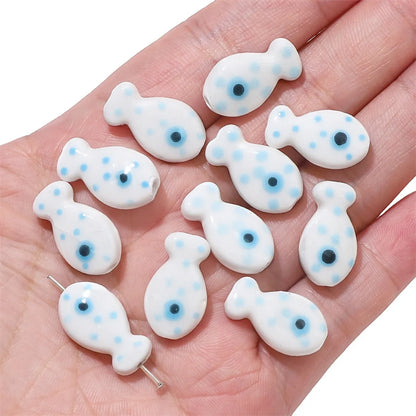 2 Pieces 11 * 19mm Hole 2~2.9mm Ceramics Fish Beads