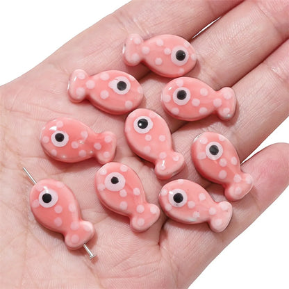 2 Pieces 11 * 19mm Hole 2~2.9mm Ceramics Fish Beads