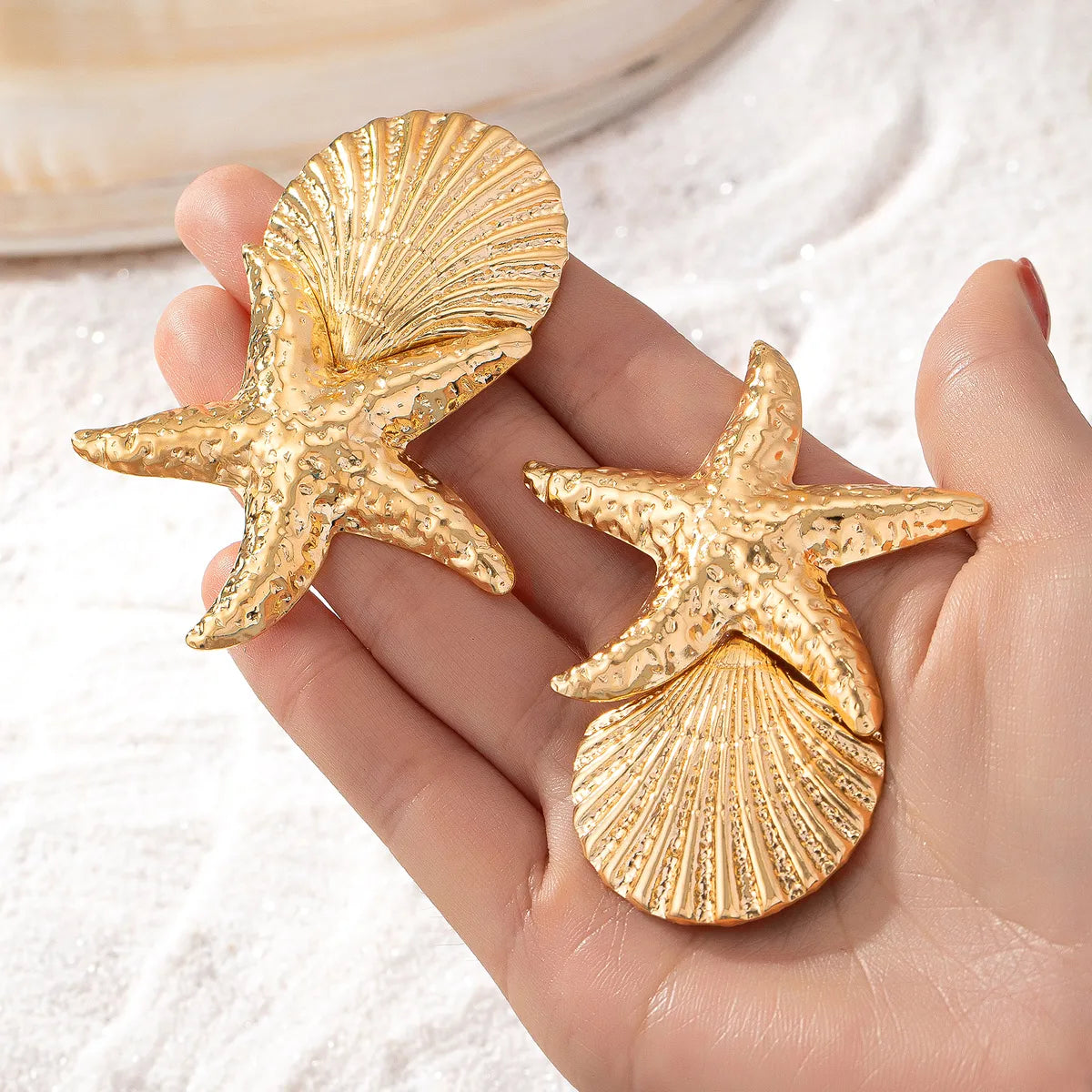 2 Pieces Casual Sweet Starfish Shell Alloy Drop Earrings