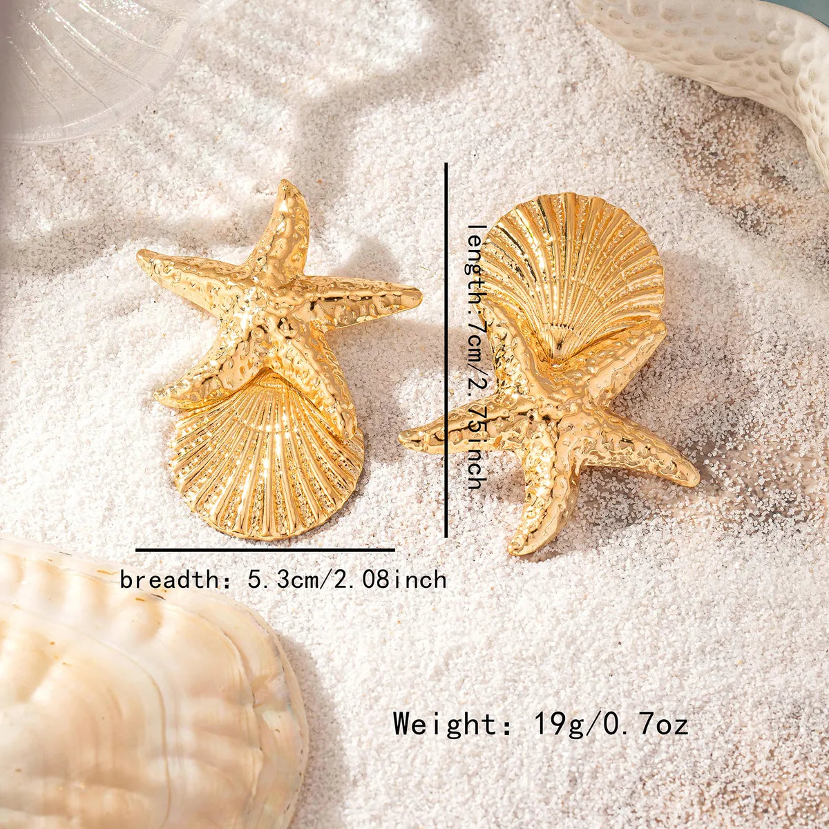 2 Pieces Casual Sweet Starfish Shell Alloy Drop Earrings