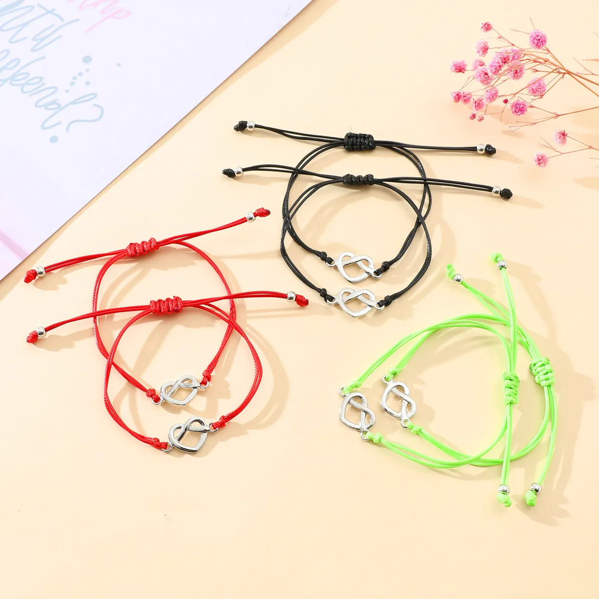 Retro Heart Shape Alloy Cotton Blend Buckle Plating Braid Rhodium Plated Women'S Bracelets