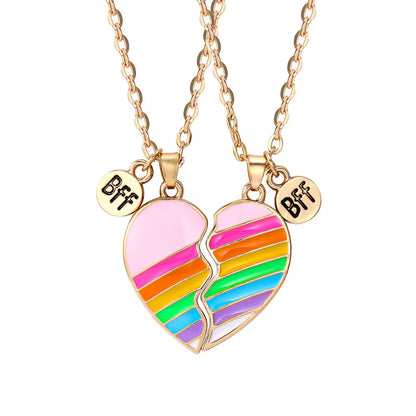 2 Pieces Fashion Heart Shape Alloy Enamel Couple Pendant Necklace