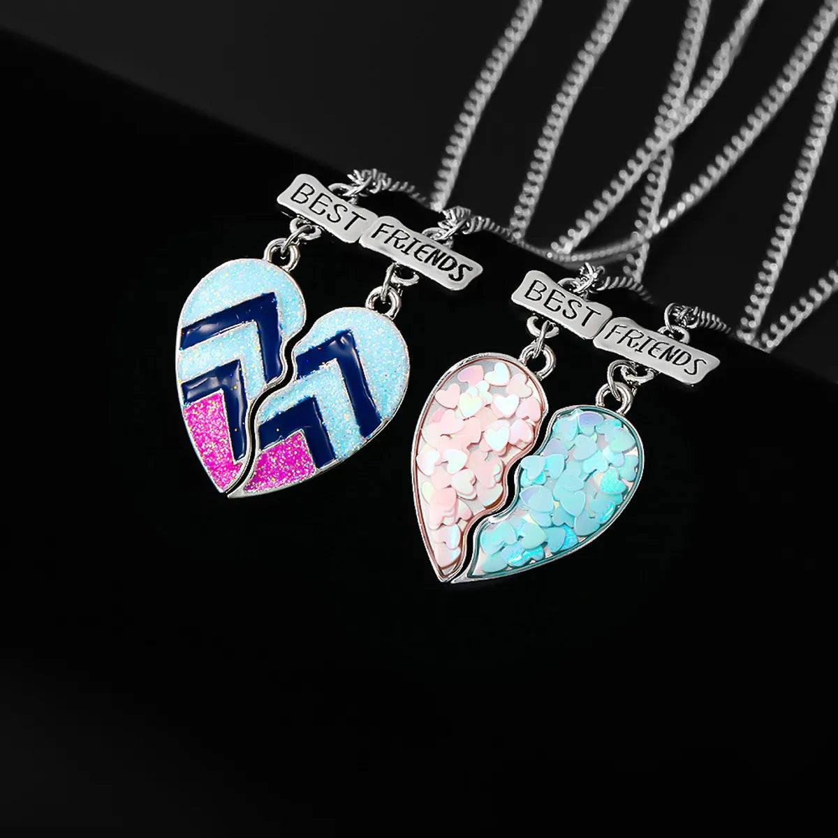 2 Pieces Fashion Heart Shape Alloy Enamel Couple Pendant Necklace