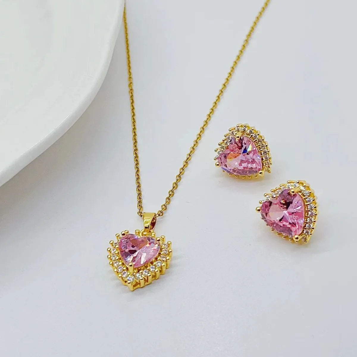 2 Pieces Fashion Heart Shape Titanium Steel Plating Inlay Zircon Women's Jewelry Set