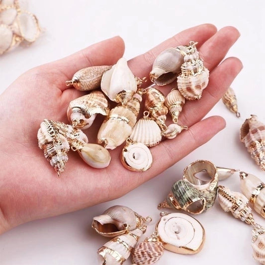 2 Pieces Retro Beach Conch Shell Shell Plating Pendant Jewelry Accessories