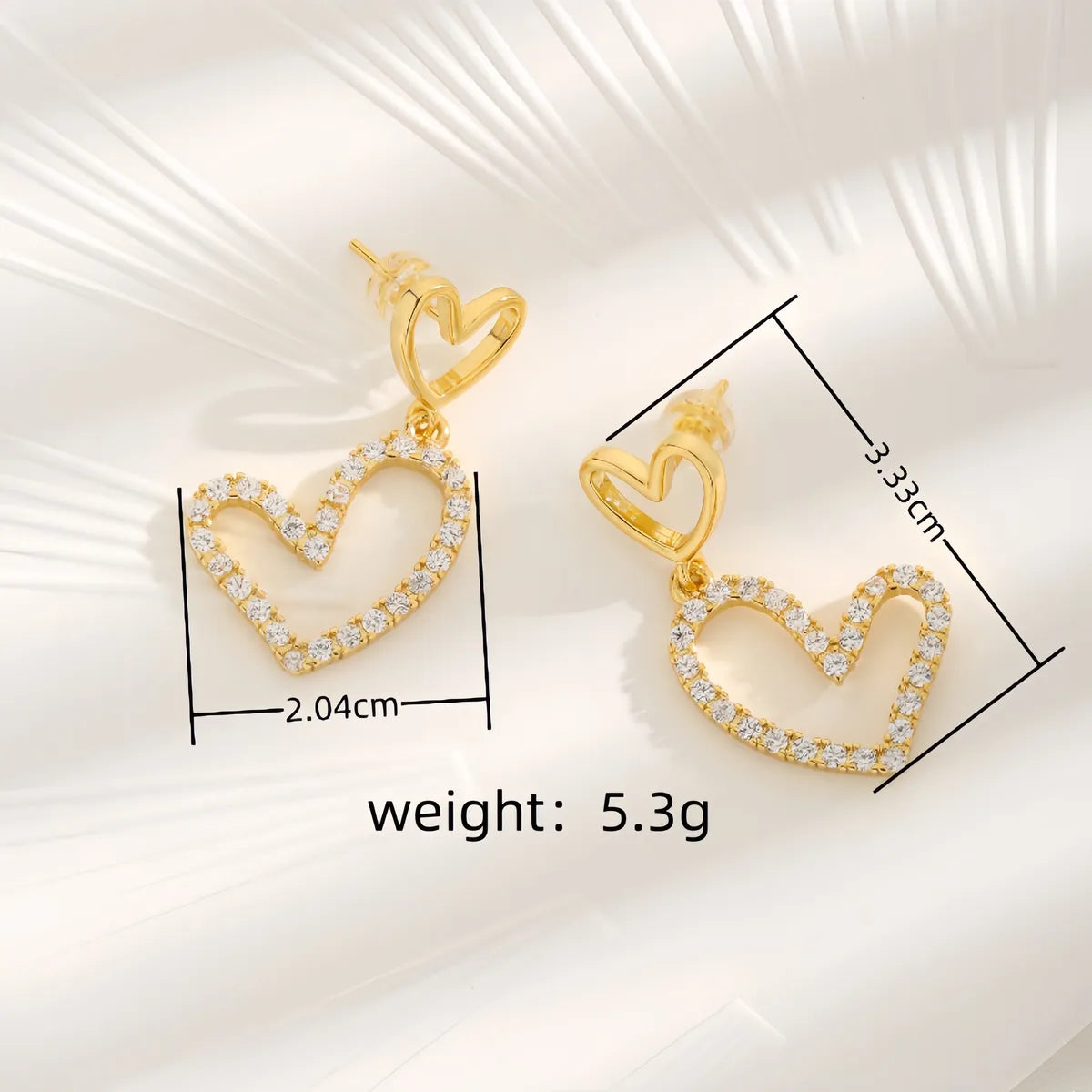 2 Pieces Romantic Sweet Heart Shape Inlay Copper Zircon 18K Gold Plated Drop Earrings