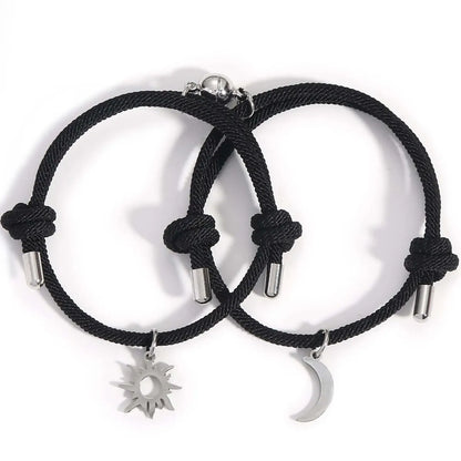 Simple Style Moon Alloy Braid Couple Unisex Bracelets