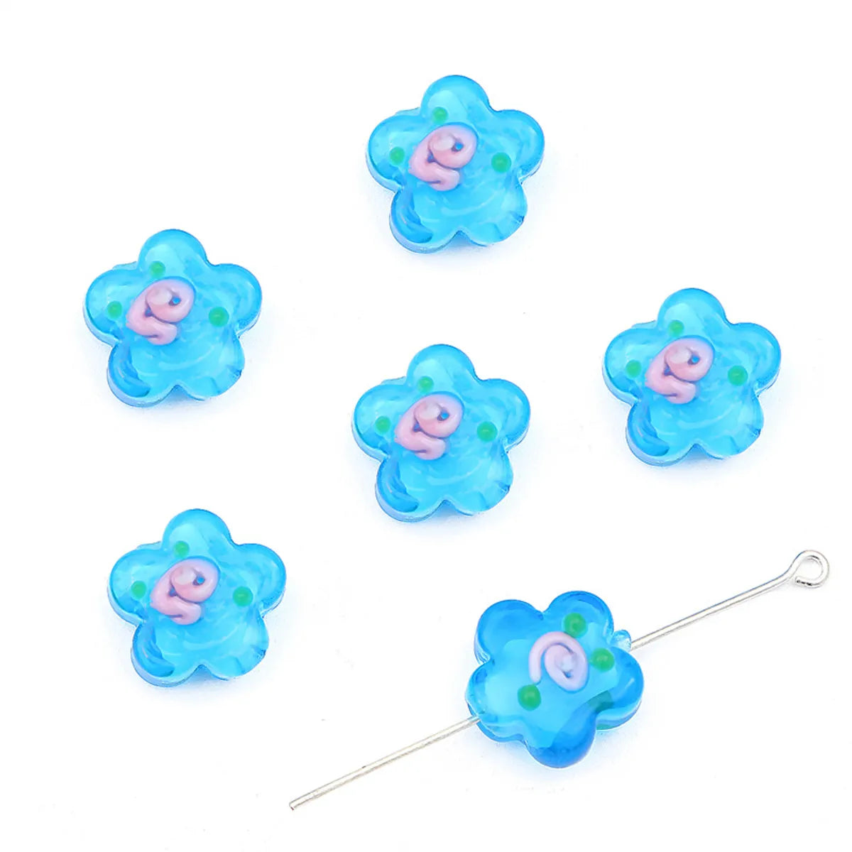 2 Pieces Glass Flower Beads