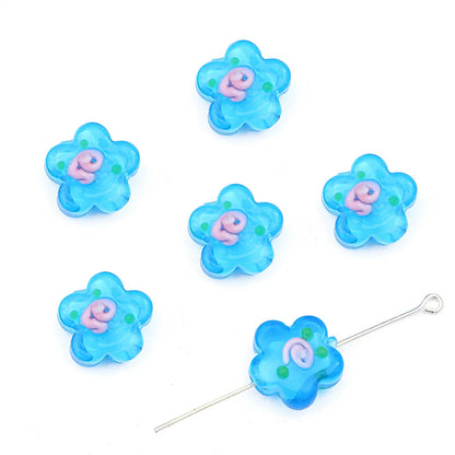 2 Pieces Glass Flower Beads