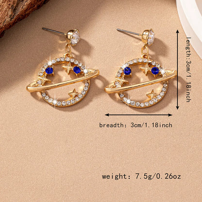 2 Pieces Sweet Simple Style Interstellar Planet Metal Inlay Alloy Glass 14k Gold Plated Drop Earrings