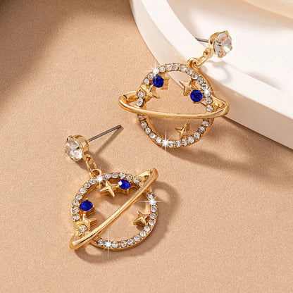 2 Pieces Sweet Simple Style Interstellar Planet Metal Inlay Alloy Glass 14k Gold Plated Drop Earrings