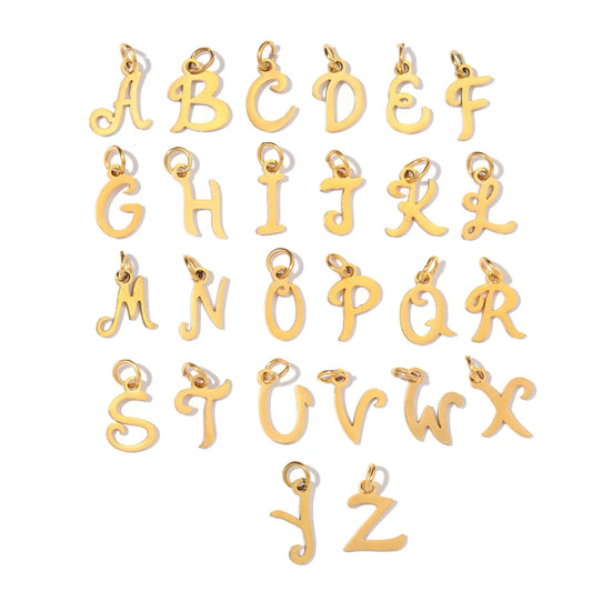 20 PCS/Package 10*17mm 201 Stainless Steel 18K Gold Plated Letter Polished Pendant