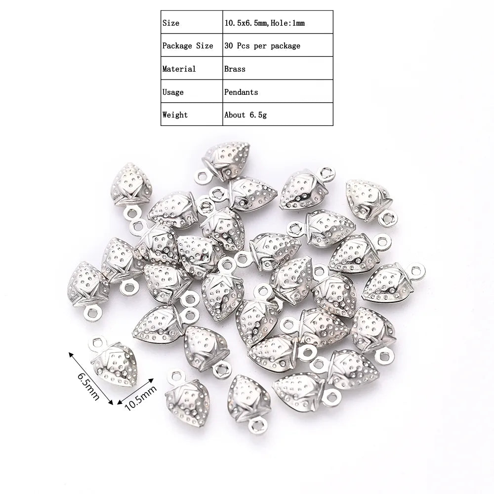 20 PCS/Package 10.5*6.5mm 11*14.5mm 12.5*16mm Hole 1~1.9mm Copper White Gold Plated Strawberry Grape Banana Polished Pendant Earring Findings