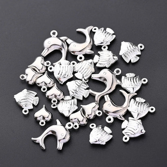 20 PCS/Package 12*12.5mm 16 * 21mm 9 * 11mm Hole 1~1.9mm Copper White Gold Plated Silver Plated Dolphin Heart Shape Fish Polished Pendant Earring Findings