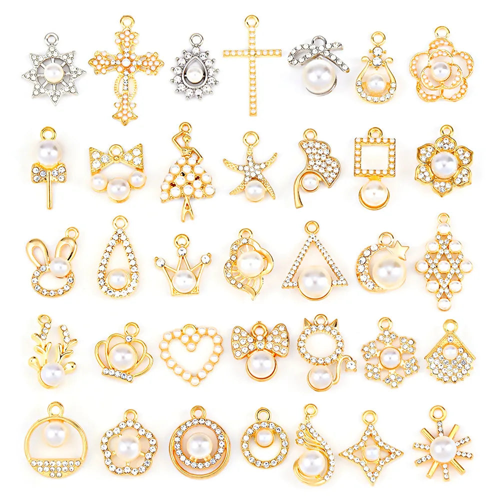 20 PCS/Package 17*27mm 19*32mm 22*35mm Alloy Pearl Zircon Cross Bow Knot Ginkgo Leaf Polished Pendant