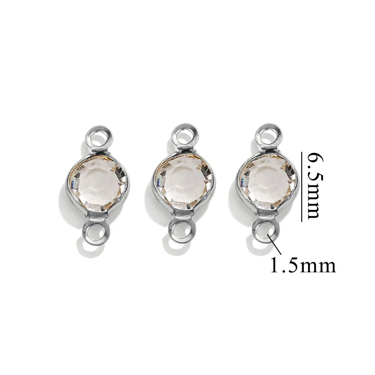 20 PCS/Package 6.5mm Hole 2~2.9mm 304 Stainless Steel Crystal Round Pendant