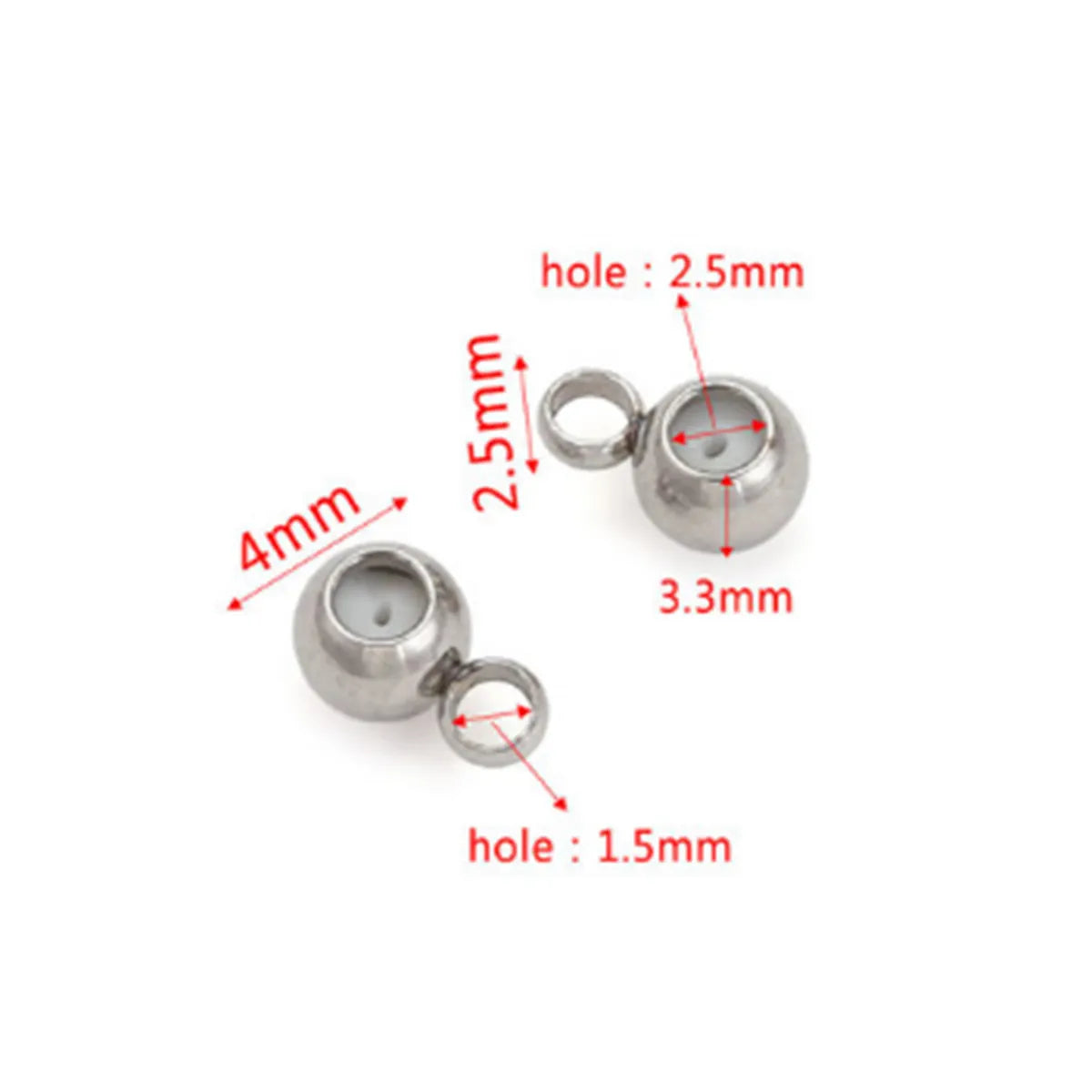 20 PCS/Package Diameter 4mm Hole 1~1.9mm Hole 2~2.9mm 304 Stainless Steel Solid Color Polished Spacer Bars Spacer Beads