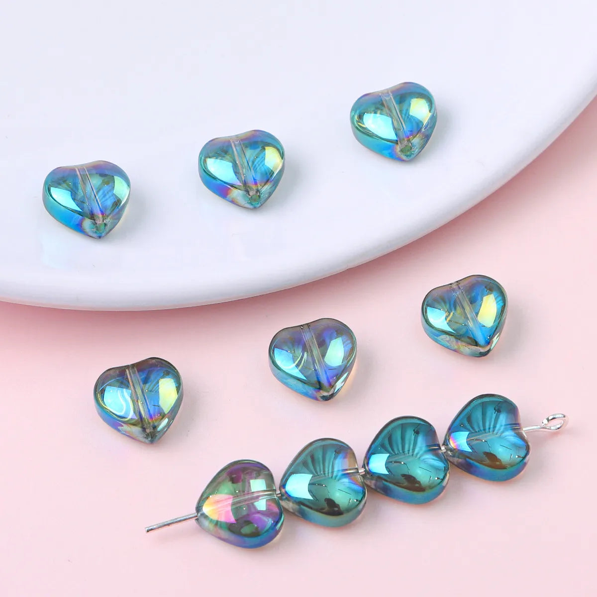 20 Pieces Glass Heart Shape Beads